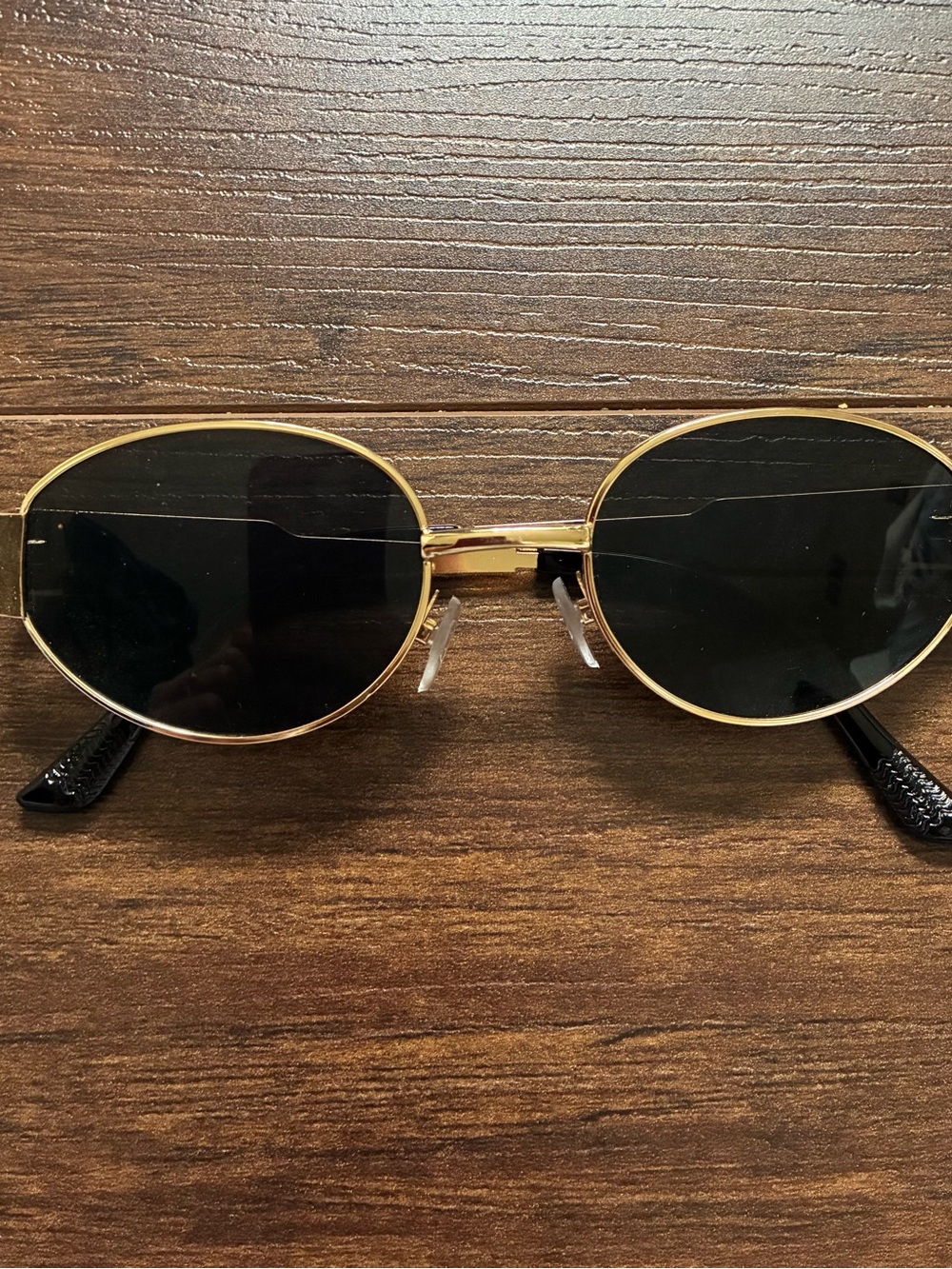 Gold Frame Black Lens Oval Sunglasses - Men